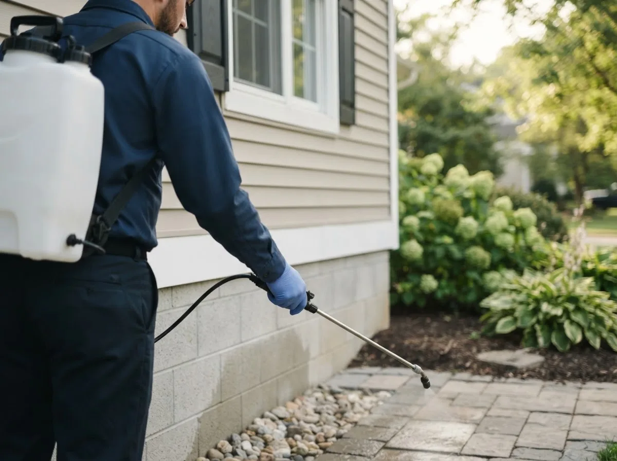 Pest control technician inspecting a home in South Milwaukee, WI